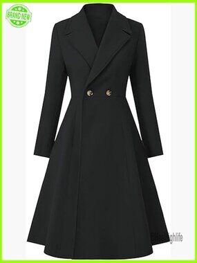 Women's Long Wool Blend Trench Coat Double Breasted Peacoat